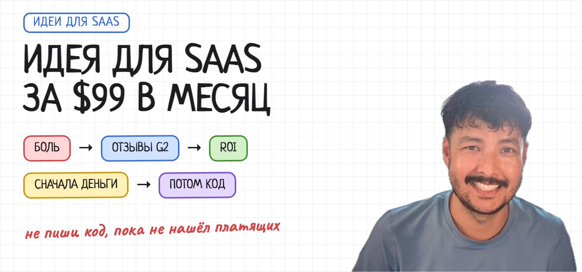 Алмас Абулхаиров и схема поиска идеи для SaaS: боль, отзывы G2, ROI, сначала деньги, потом код